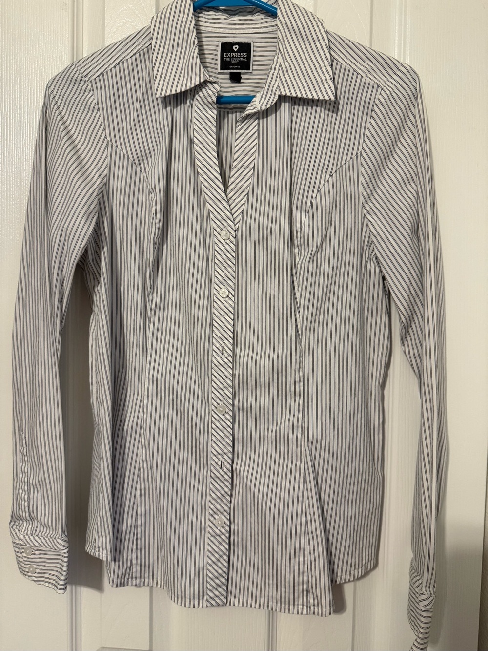Express White Shirt with Gray Pinstripes
